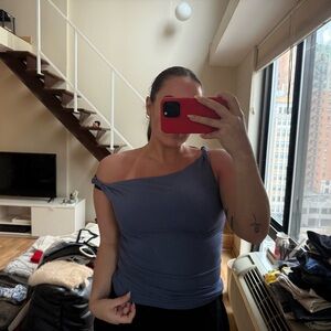 Zara One-Shoulder Blue Tank Top